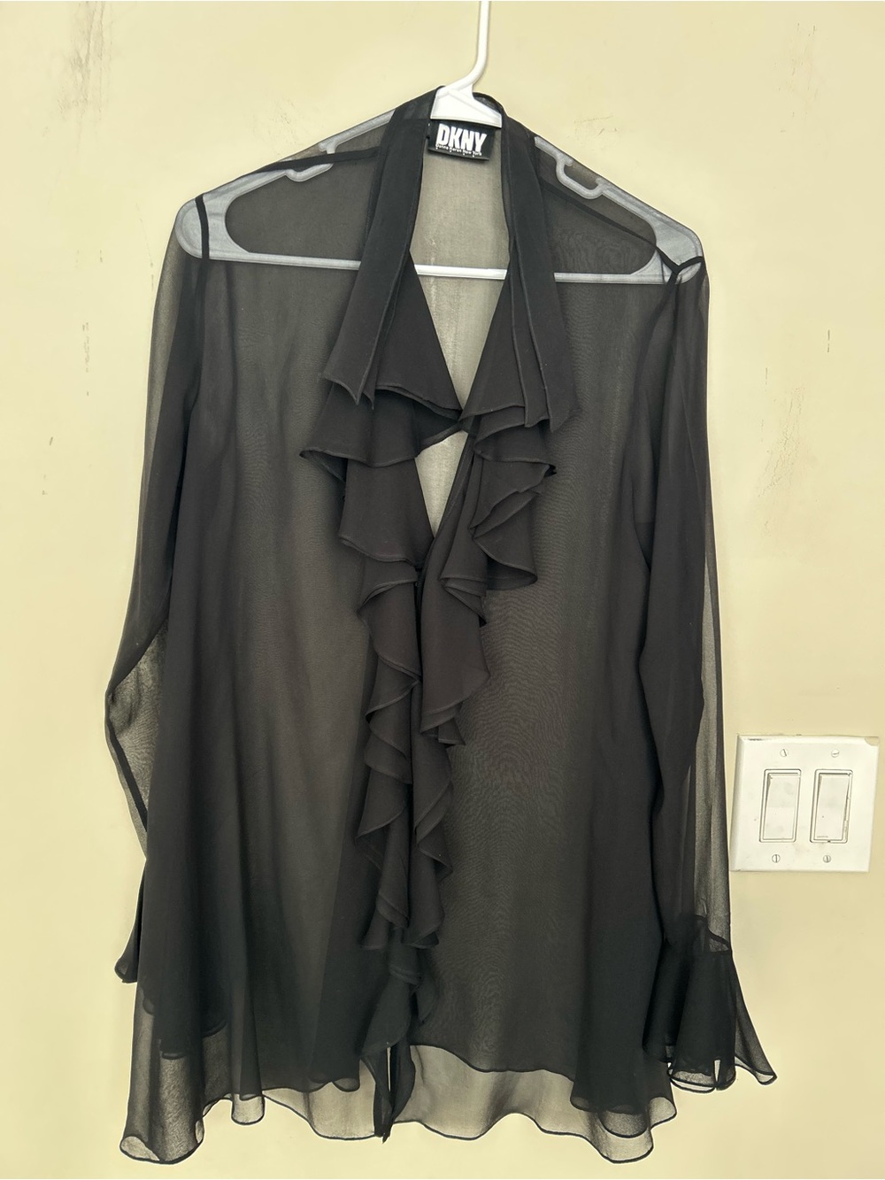 Vintage gothic bohemian DKNY Sheer silk Ruffle Poet black Blouse. Size Small